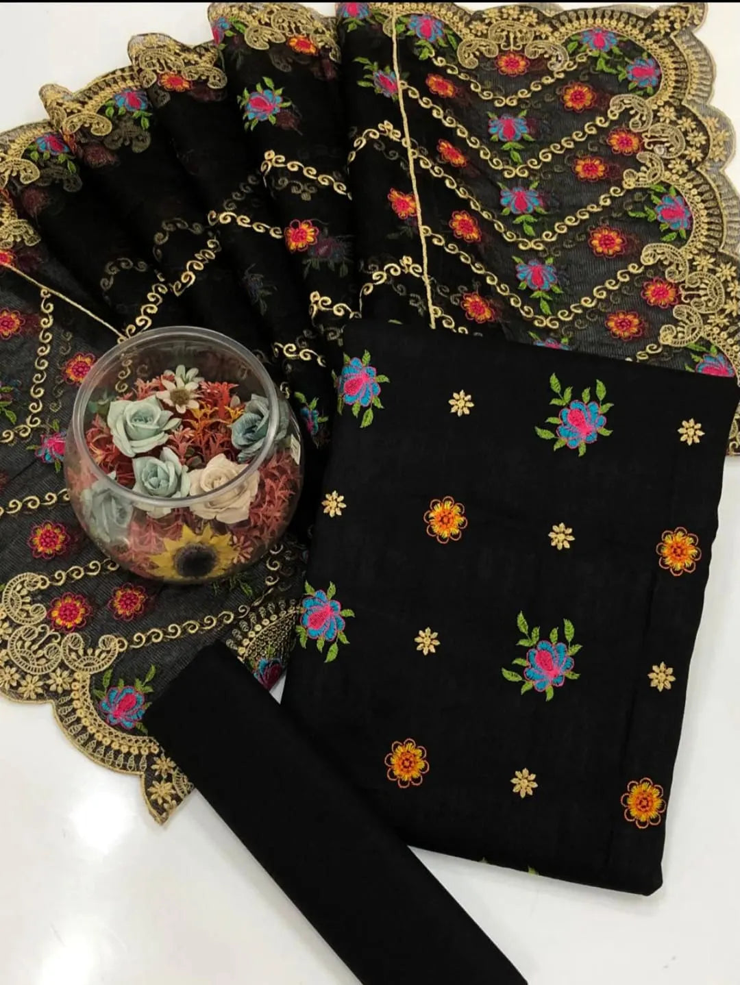 Lawn khaddi net dupata 3 pc - Kamran Suiting